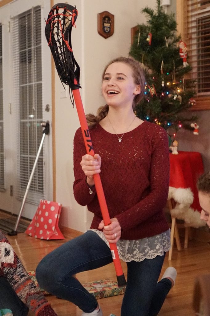 Abigail Receiving New Lacrosse Stick after SIBO