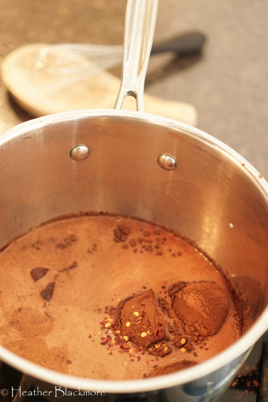 Hot chocolate ingredients in pan