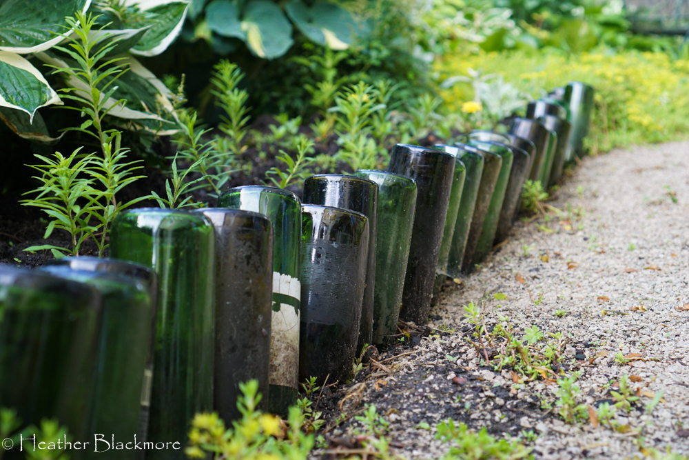 Wine bottle garden art