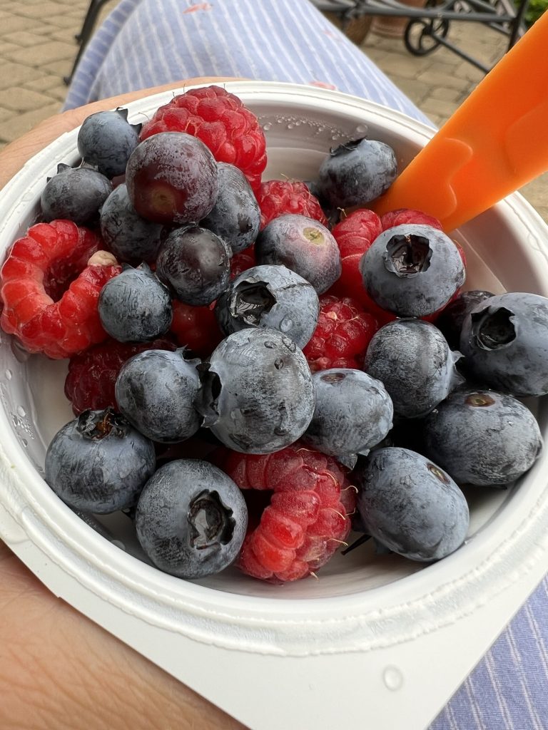 raspberries and blueberries with yogurt